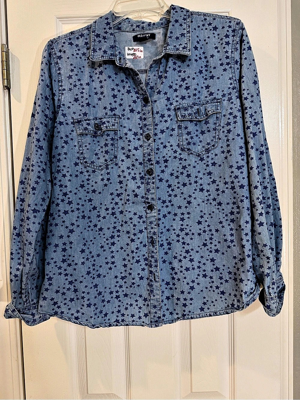 Old Navy Star Print Chambray Button-Down Shirt Blue Large